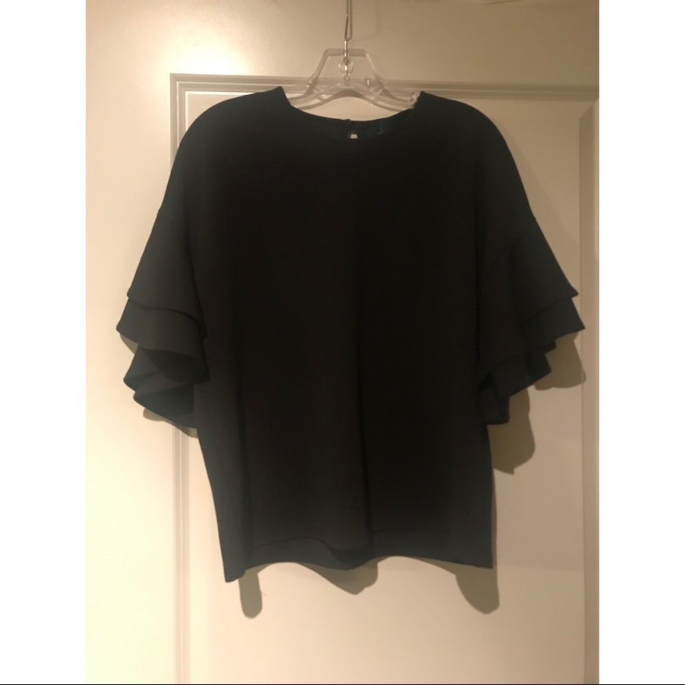 NWOT Boutique Black Ruffle Sleeve Blouse